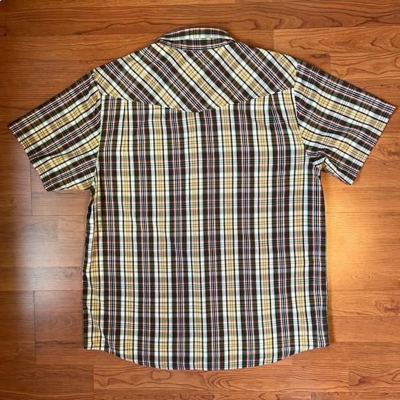prAna Men's black, yellow, & red plaid short sleeved shirt Size XL - Picture 6 of 8
